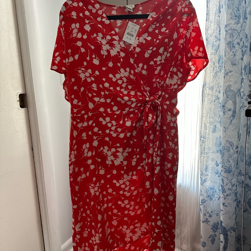 J. Crew Red and White Floral Midi Dress